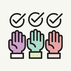 Fototapeta premium Unity in Decision: Raised Hands with Check Marks Icon vector