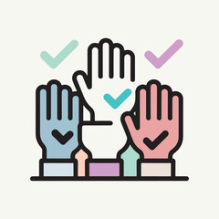 Unity in Decision: Raised Hands with Check Marks Icon vector