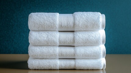 Stack of fresh, white hotel towels showcasing a clean and minimalistic ambiance