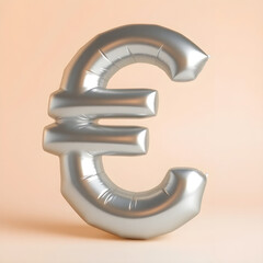 Silver euro symbol balloon floating on pastel background