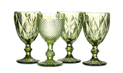 Many empty clean glasses isolated on white