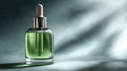 Naklejka premium Elegant Green Serum Bottle with Dropper in Minimal Design