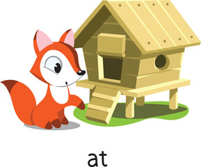 Preposition of place. Fox AT the henhouse