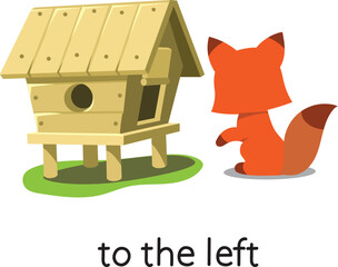 Preposition. The henhouse TO THE LEFT of the fox