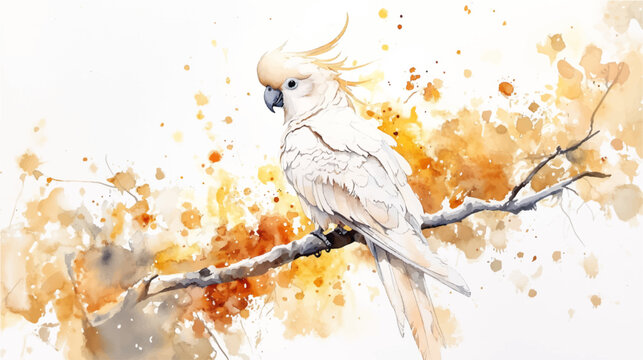 Vector illustration. Watercolor drawing of a Cockatoo parrot
