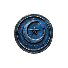 Naklejka premium Mystical Blue Crescent Moon and Star Medallion