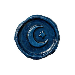 Deep Blue Wax Seal with Crescent Moon and Star Symbol