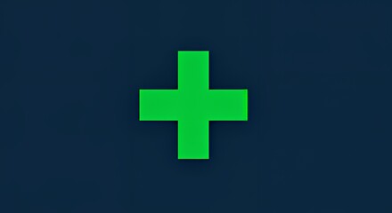 Fototapeta premium Green Cross Symbol on Dark Background: Minimalist Medical Design
