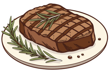 72 juicy steak, grilled meat, seared beef, rosemary garnish, food photography, detailed realistic, digital painting, 8k