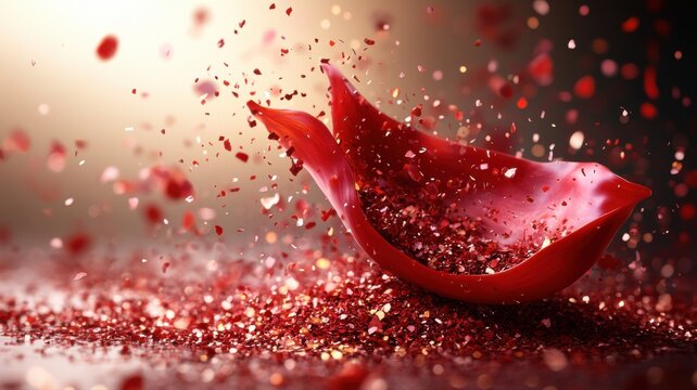 Sparkling Red Petal with Falling Glitter Background red glitter background falling sparkle confetti