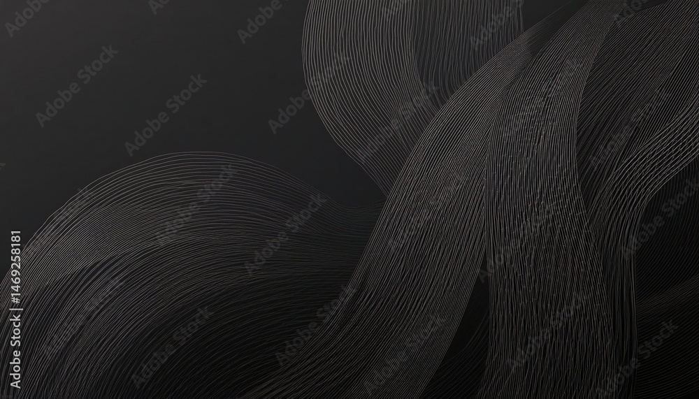 Poster black abstract wave pattern with fine curved lines for modern web background, branding accent, or lu