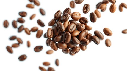 Fototapeta premium Freshly roasted coffee beans arranged on a clean white background with motion blur