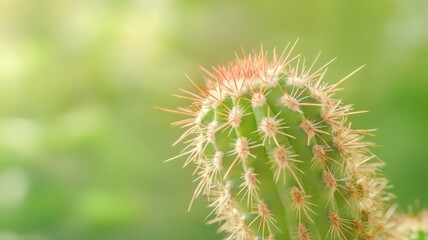 Close-Up of a Green Cactus with Orange Spines and Soft Lighting