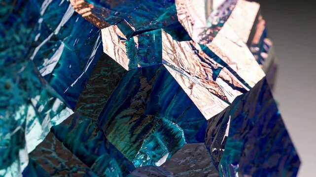 Closeup transformation of shimmering crystals displaying iridescent texture and geometry