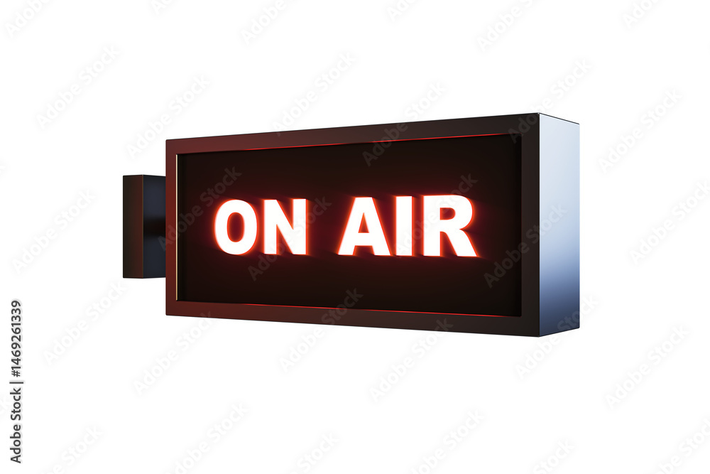 Poster illuminated on air sign in red and white, 3d rendering style, isolated on white background. concept 