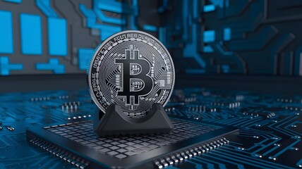 Bitcoin Cryptocurrency Digital Coin on Abstract Tech Background
