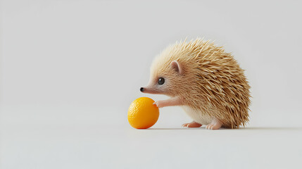 Cute Beige Hedgehog With Orange Fruit