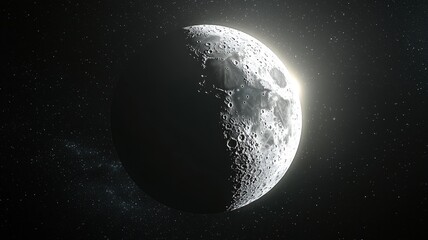 Fototapeta premium Waning Gibbous Moon Illuminating Starry Deep Space with Sun Glare moon space astronomy stars craters