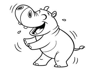 Fototapeta premium Cute cartoon hand-drawn vector funny Baby Hippopotamus coloring page