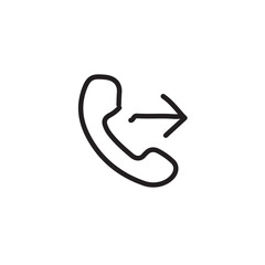 Obraz premium Outgoing phone call icon. A simple line drawing of a telephone handset with an arrow pointing outward