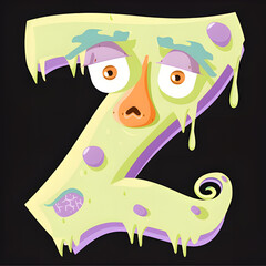 Halloween Font Letter Z Scary Monster Character – Spooky Horror Beast Alphabet Element, Bizarre Ghostly Creature Vector Symbol

