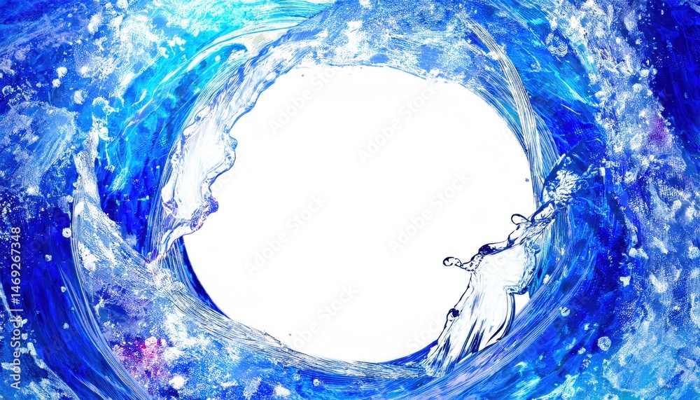 Poster swirling blue water vortex with white center for dynamic web background, modern print layout, or aqu