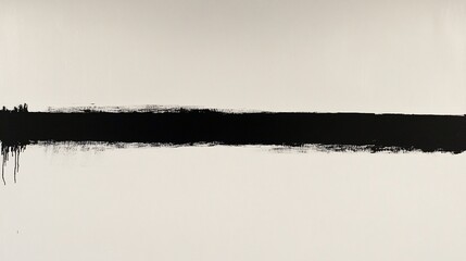 Striking black brushstroke across a serene white canvas abstract art