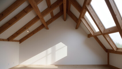 Traditional Wooden Roof Structure of a House with Visible Beams and Natural Texture