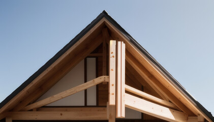 Traditional Wooden Roof Structure of a House with Visible Beams and Natural Texture