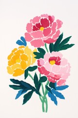 Colorful Oilstyle Floral Painting Red