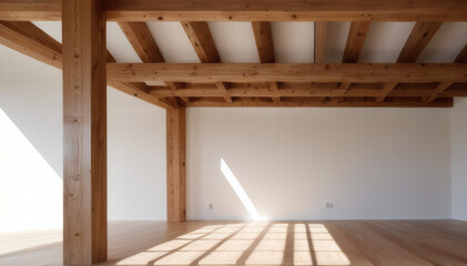 Exposed Wooden Rafters and Planks in the Ceiling of a Country House