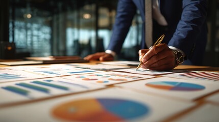 Obraz premium Business Strategy Executive Analyzing Data with Charts and Graphs