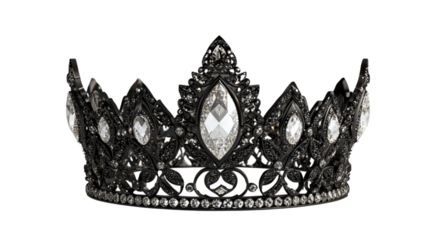 Png of Elegant black crown adorned with sparkling crystals, perfect for a queen or festive occasion.