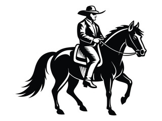 Cowboy in a hat riding a horse. Horse and jockey image vector