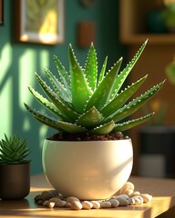 Statement Aloe in White Pot with Lava Rocks