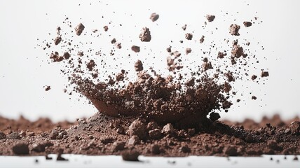 Dynamic Explosion of Brown Soil Particles on White Background soil explosion dynamic particles brown