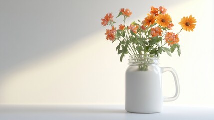 Fototapeta premium Sun-kissed blossoms in a classic jar, radiating warmth and delicate beauty