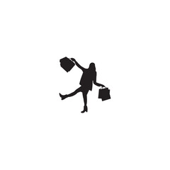 Silhouette woman holding shopping bags expressing happiness after shop black vector