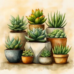 Watercolor Succulent Arrangement Sketch