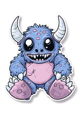 Obraz premium A blue, furry monster with pink accents and large eyes sits with a toothy grin