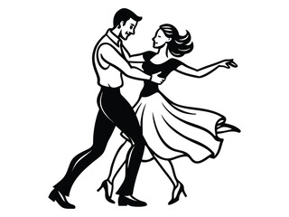 Fototapeta premium Couple dancing spinning vector silhouette. Passionate couple dancers performing a spinning move silhouette