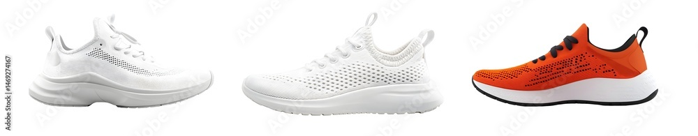 Poster set of different running shoe styles side view isolated on transparent background