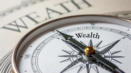 Financial Compass Pointing Toward Wealth Destination on Wooden Surface Close Up