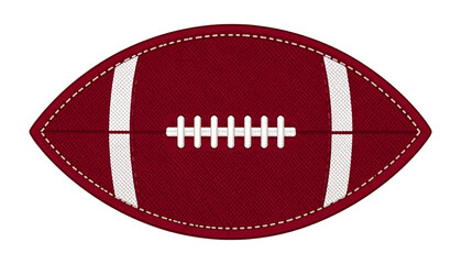 Maroon embroidered patch shaped like an American football, featuring detailed white stitching, representing athletic pride and team spirit, isolated on a solid white background Png