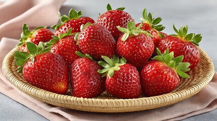 Fresh strawberries in a woven basket