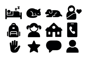 Home and family solid icons set – filled, silhouette, community lifestyle symbols