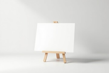 Blank Card Displayed on a Small Wooden Easel Against a Simple White Background