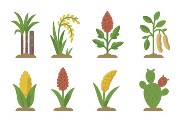 Agricultural plant flat icons set &ndash; crops, farming, horticulture symbols