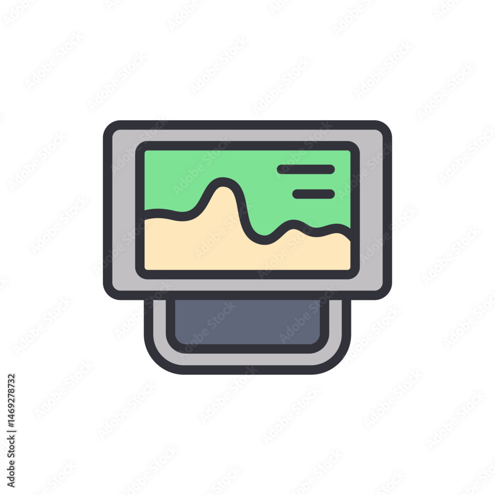 Poster stylized representation of a monitoring device with data displayed visually