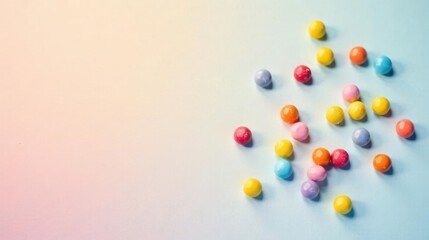 Obraz premium A delightful scattering of pastel-colored spherical candies on a subtly shaded background, ideal for a whimsical and cheerful design element.